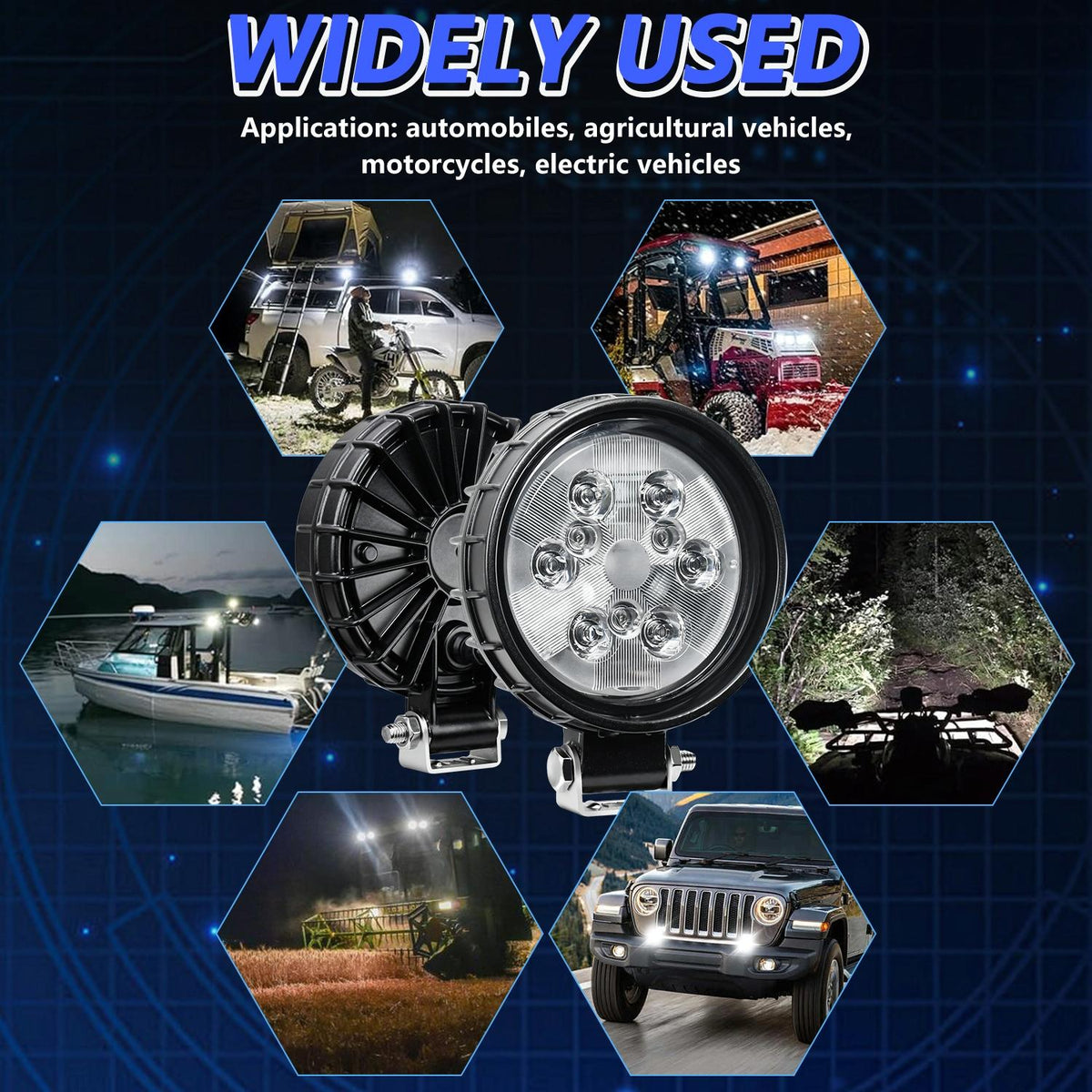 12W LED Work Light | 9-30V | Mixed Light | Round Shape | With Wire Set