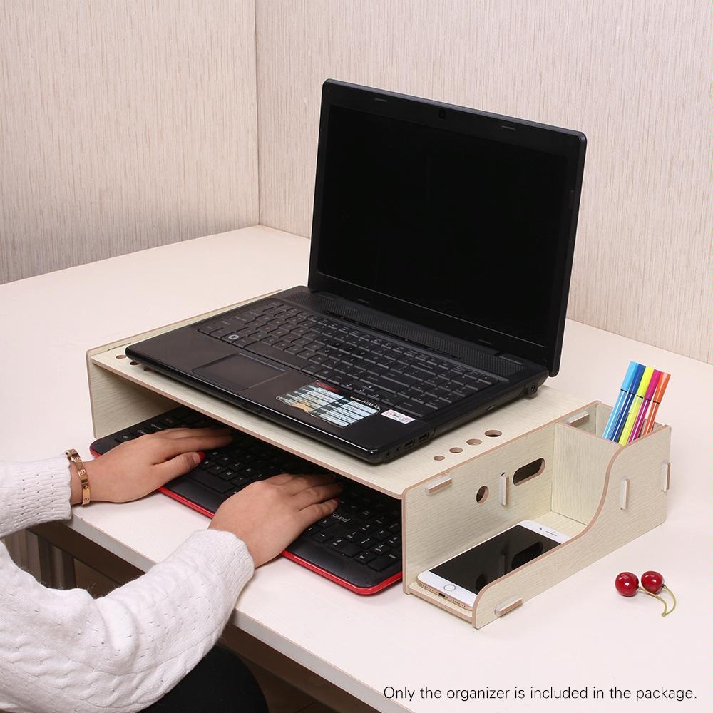 Wood Monitor Stand with Keyboard Storage | TBD049404601B