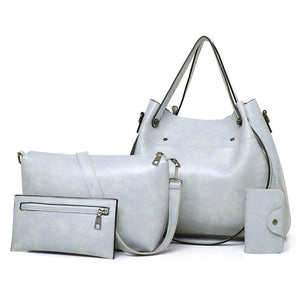 Retro Ladies Handbag | 4-in-1 Fashion Bucket Bag with Large Capacity | Light Grey