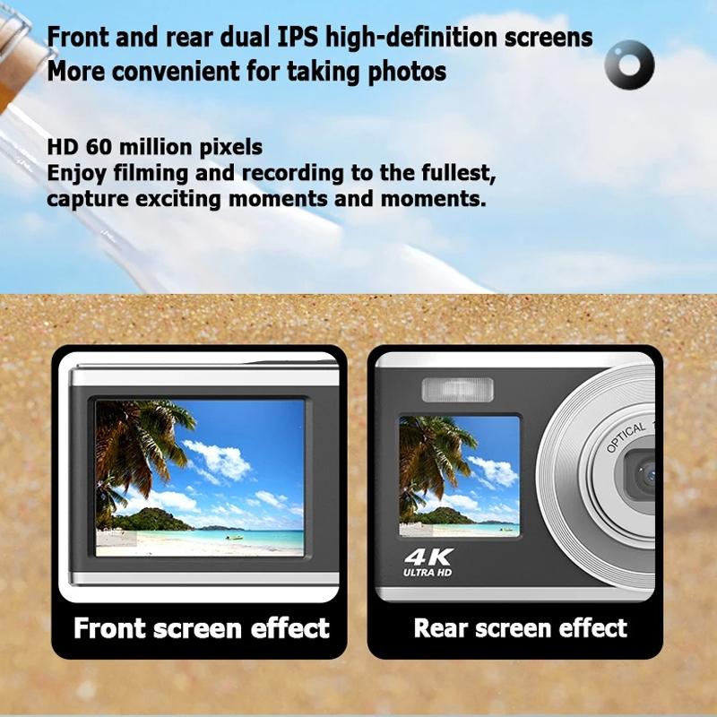 4K HD Digital Camera | 60MP | Dual Screen Selfie Camera | No Memory | White Edition