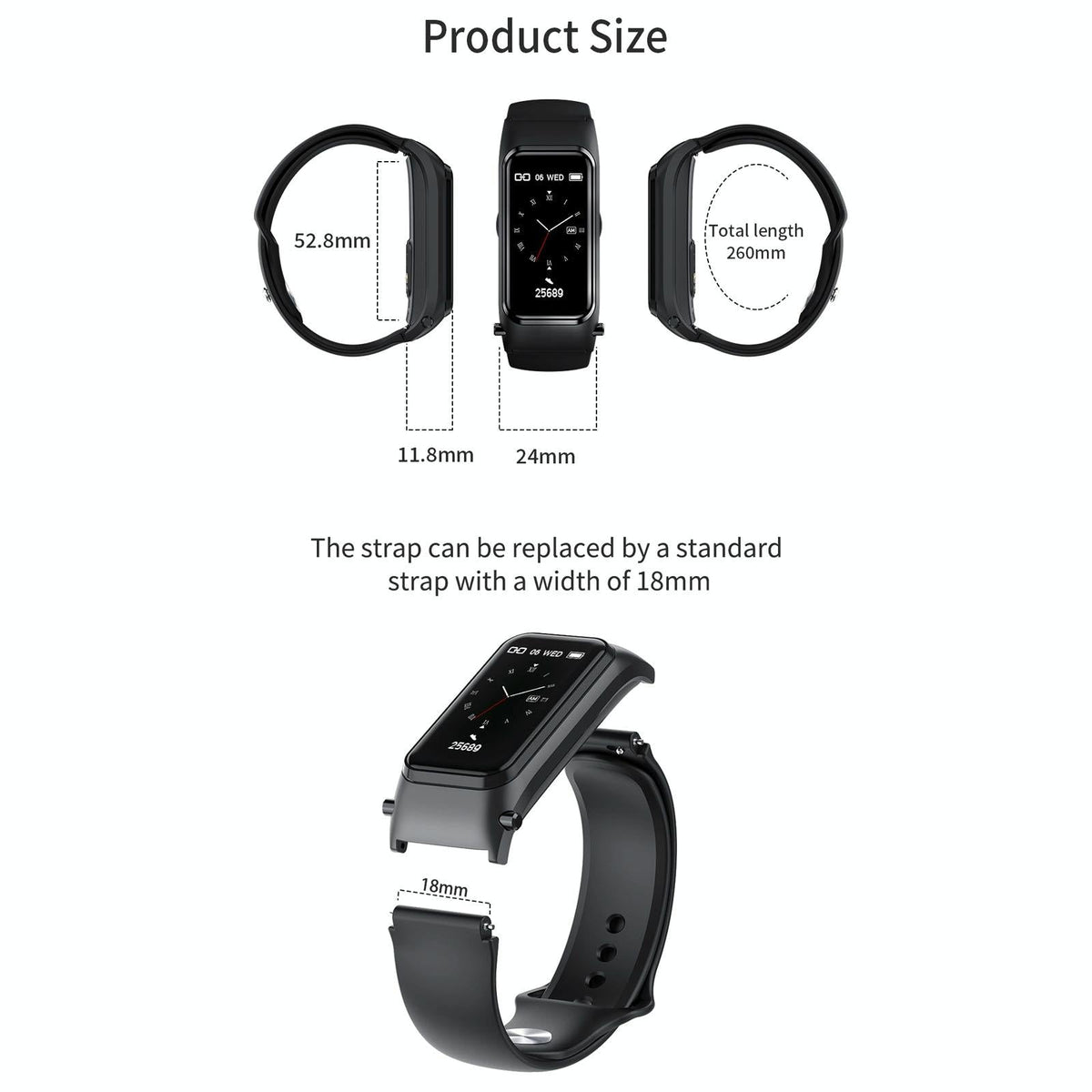 Bluetooth Smart Bracelet | HD Screen | Rose Gold
