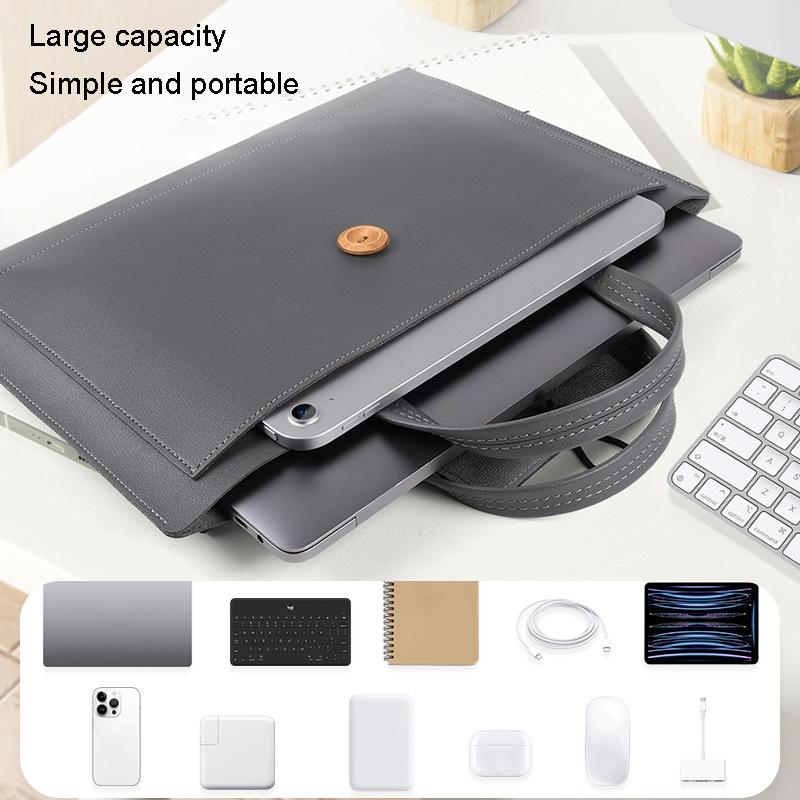 Waterproof Elastic Button Laptop Handbag | PU Material | Grey | 13.3/14 Inch