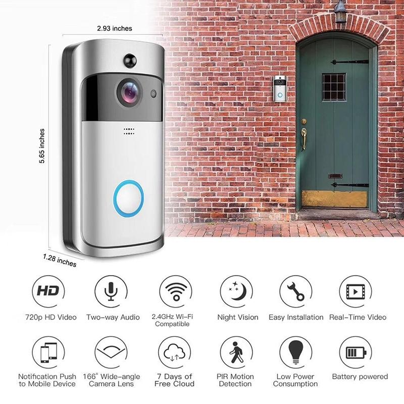 Smart Wi-Fi Video Doorbell with Night Vision & Wide-Angle Camera | 720P Low Power Mobile Remote | Black