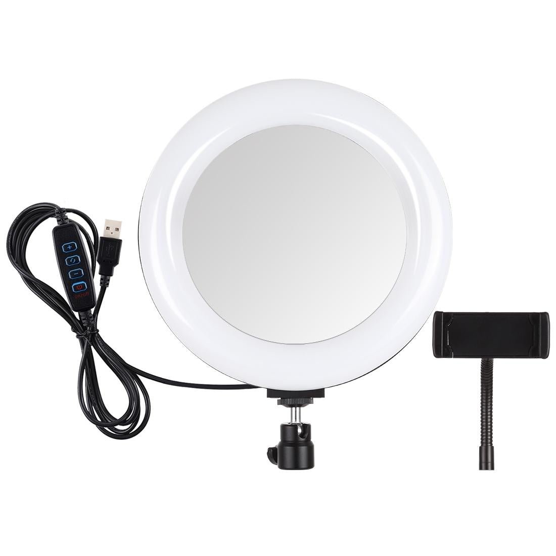7.9" USB 3 Modes Dimmable Dual Colour LED Ring Light with Mirror for Vlogging and Photography | Black