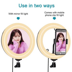 7.9" USB 3 Modes Dimmable Dual Colour LED Ring Light with Mirror for Vlogging and Photography | Black