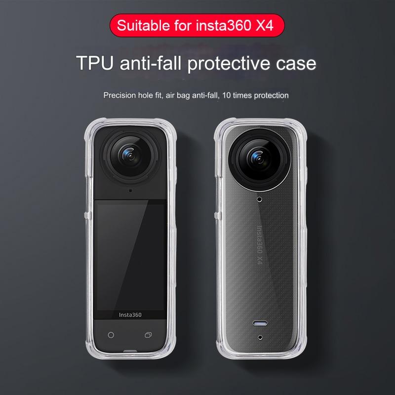 Clear Soft TPU Protective Case | For Insta360 X4 | 1.5mm Thickness | Clear Black | With Hand Strap