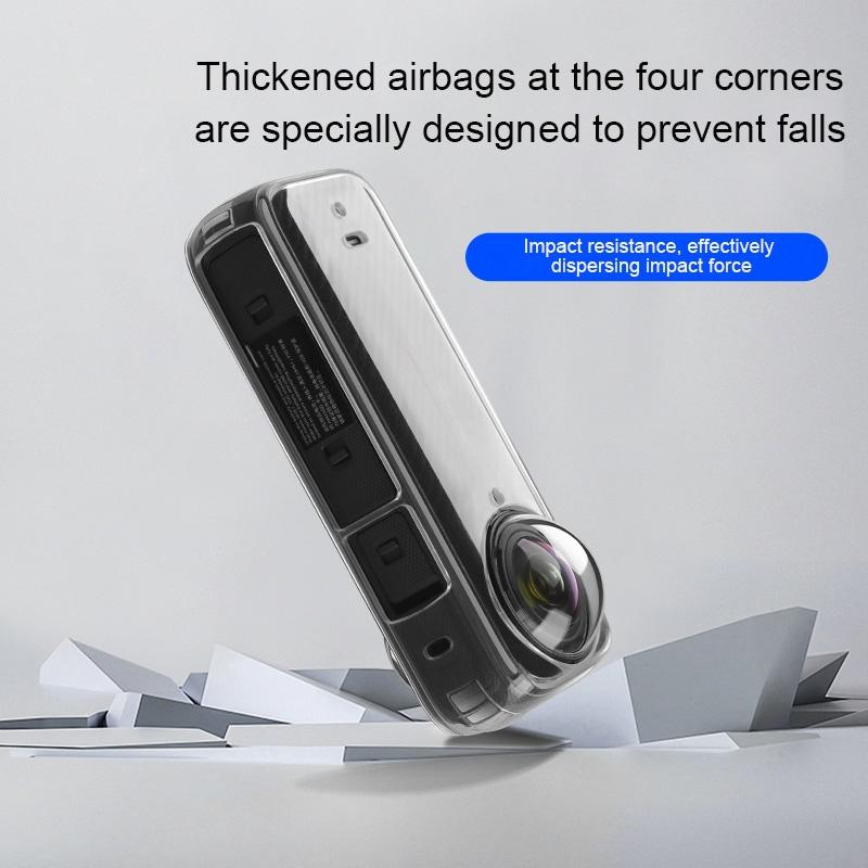 Clear Soft TPU Protective Case | For Insta360 X4 | 1.5mm Thickness | Clear Black | With Hand Strap