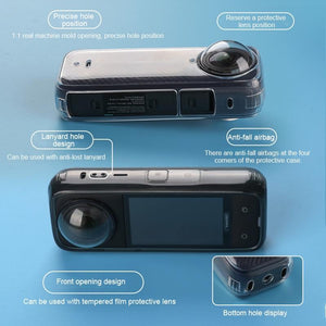 Clear Soft TPU Protective Case | For Insta360 X4 | 1.5mm Thickness | Clear Black | With Hand Strap