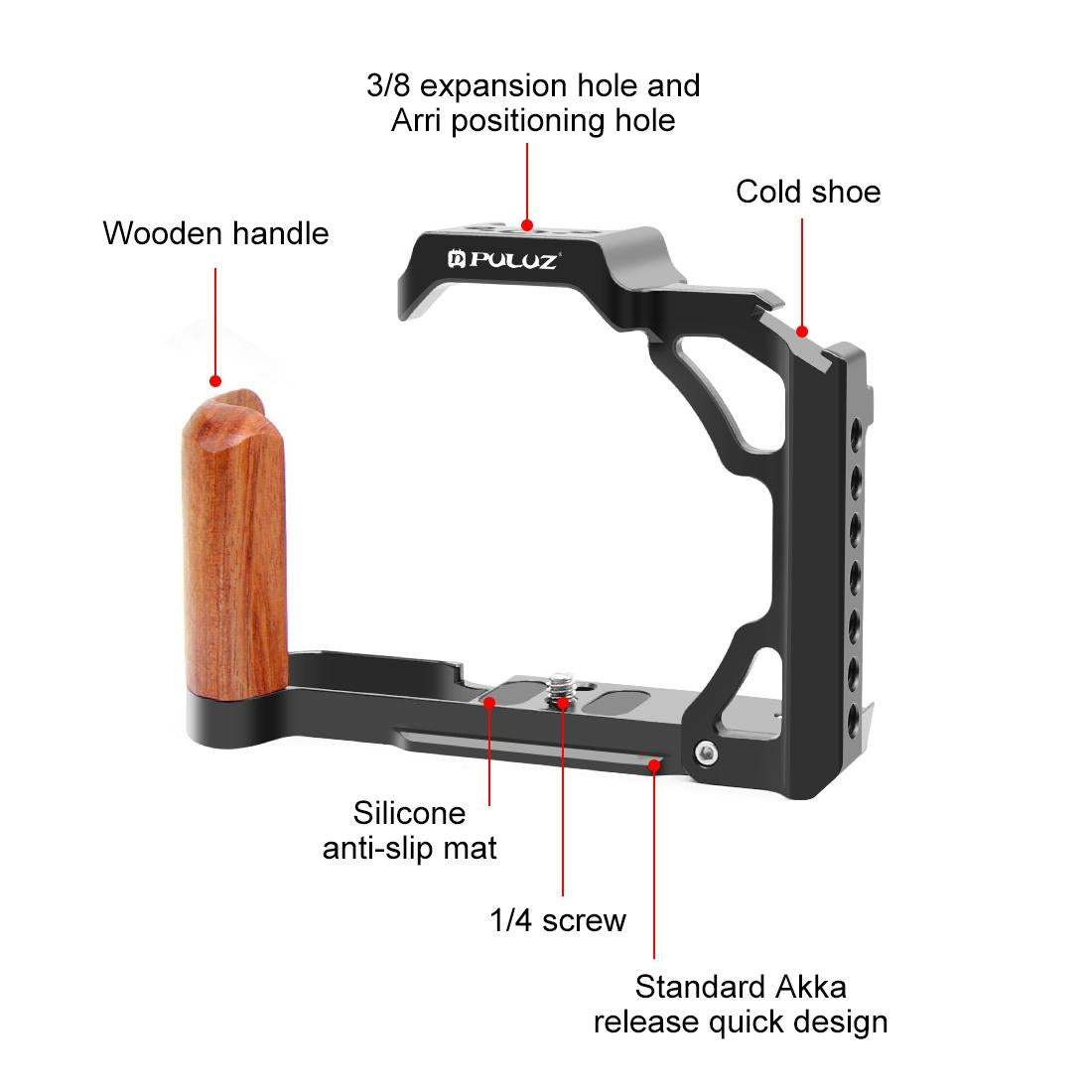 Wood Handle Metal Camera Cage for Nikon ZFC | Stabilizer Rig | Black