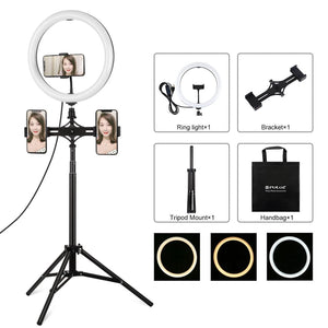 11.8" LED Ring Light Kit with Tripod & Dual Phone Bracket | 3 Modes | Dual Colour Temperature | USB Live Broadcast | Black