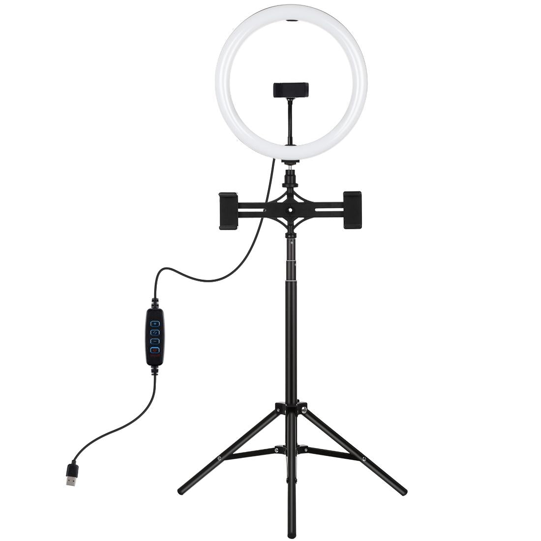 11.8" LED Ring Light Kit with Tripod & Dual Phone Bracket | 3 Modes | Dual Colour Temperature | USB Live Broadcast | Black