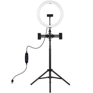 11.8" LED Ring Light Kit with Tripod & Dual Phone Bracket | 3 Modes | Dual Colour Temperature | USB Live Broadcast | Black