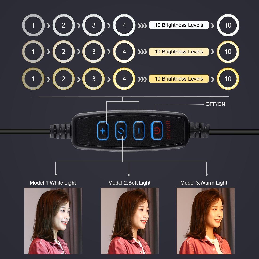 11.8" LED Ring Light Kit with Tripod & Dual Phone Bracket | 3 Modes | Dual Colour Temperature | USB Live Broadcast | Black