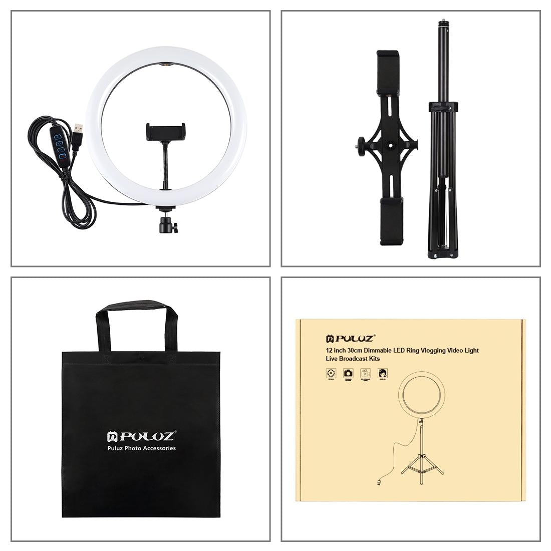 11.8" LED Ring Light Kit with Tripod & Dual Phone Bracket | 3 Modes | Dual Colour Temperature | USB Live Broadcast | Black
