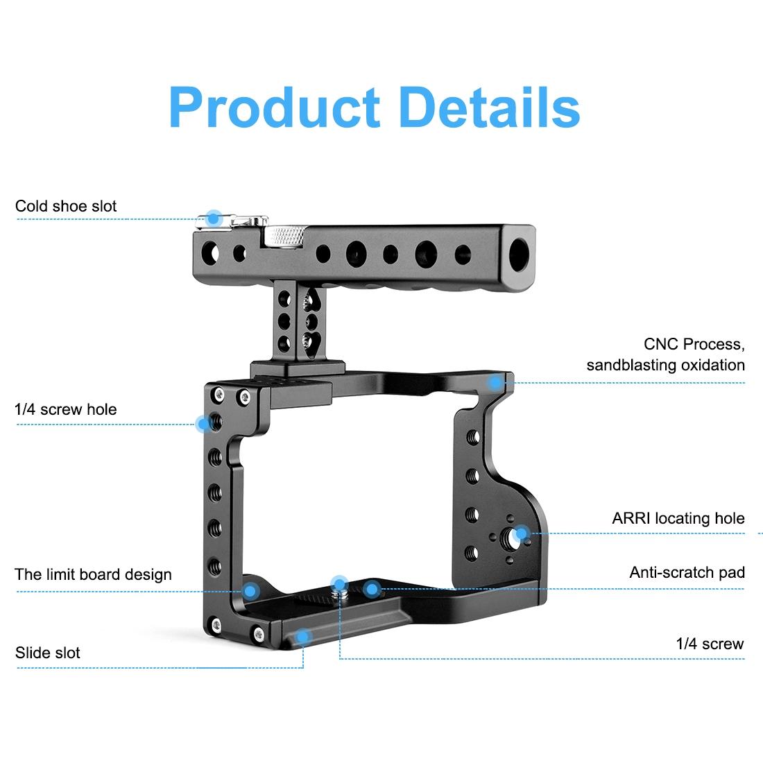 Sony A6600 Video Camera Cage Stabilizer with Handle | Black