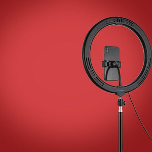 30cm Curved Surface LED Ring Light with Tripod & Phone Clamp | 10 Modes 8 Colours | USB Powered