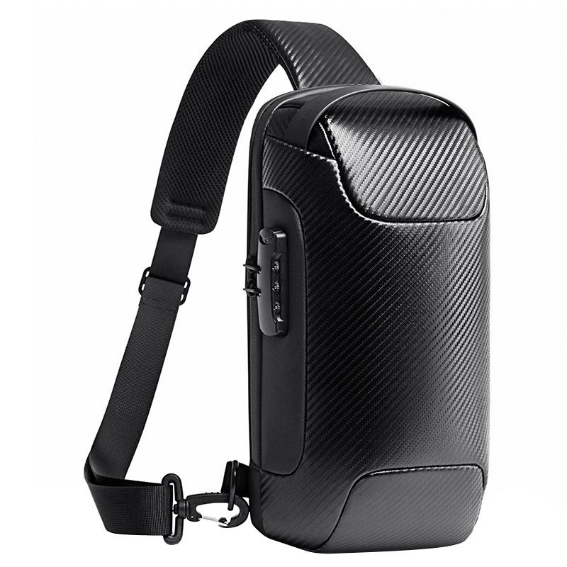 Carbon Fiber Anti-Theft Waterproof Crossbody Chest Bag for Men & Women | 34 x 18 x 10cm | Black