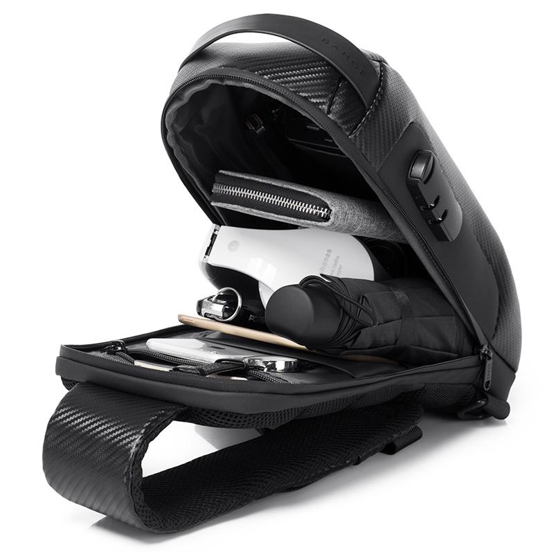 Carbon Fiber Anti-Theft Waterproof Crossbody Chest Bag for Men & Women | 34 x 18 x 10cm | Black