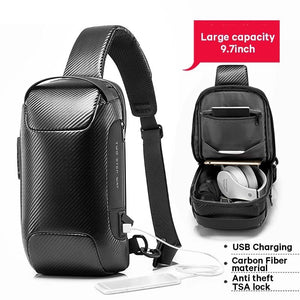 Carbon Fiber Anti-Theft Waterproof Crossbody Chest Bag for Men & Women | 34 x 18 x 10cm | Black