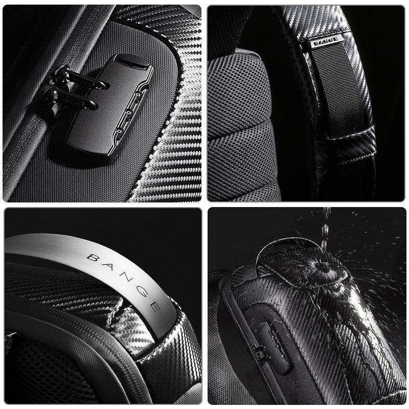 Carbon Fiber Anti-Theft Waterproof Crossbody Chest Bag for Men & Women | 34 x 18 x 10cm | Black