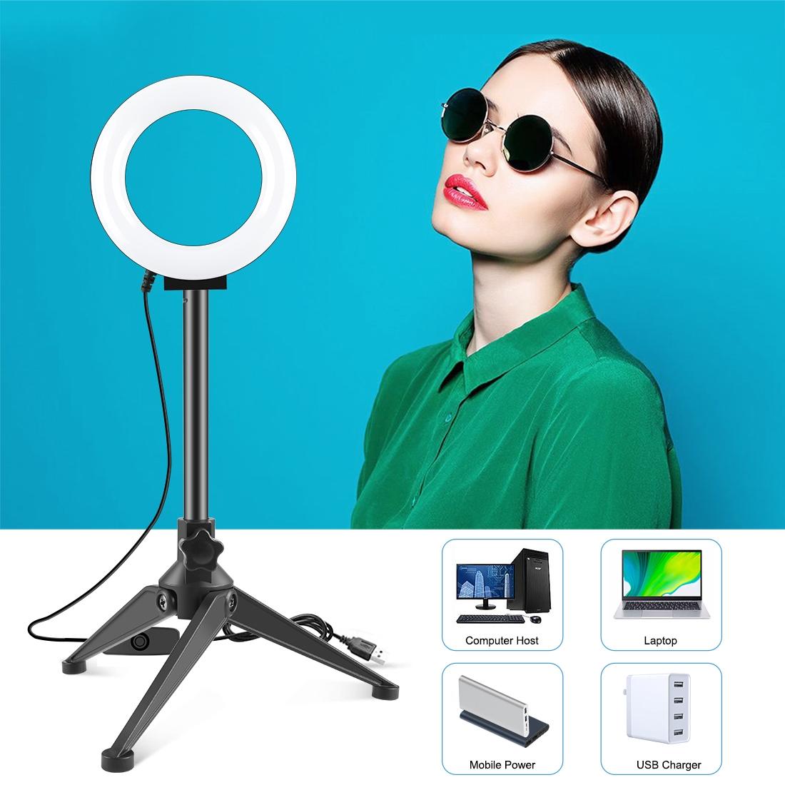 12cm Ring Light | Desktop Tripod | Selfie Stick Mount | USB LED | Beauty Vlogging | Photography & Video Lighting Kit | Black
