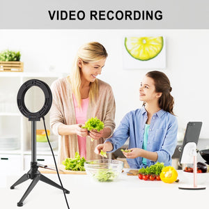12cm Ring Light | Desktop Tripod | Selfie Stick Mount | USB LED | Beauty Vlogging | Photography & Video Lighting Kit | Black
