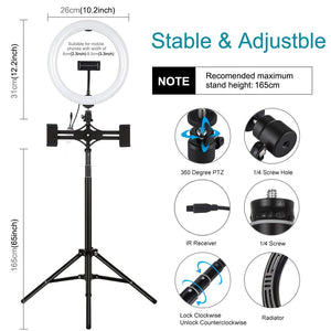 10.2" RGBW LED Ring Light Kit with Tripod and Phone Mount
