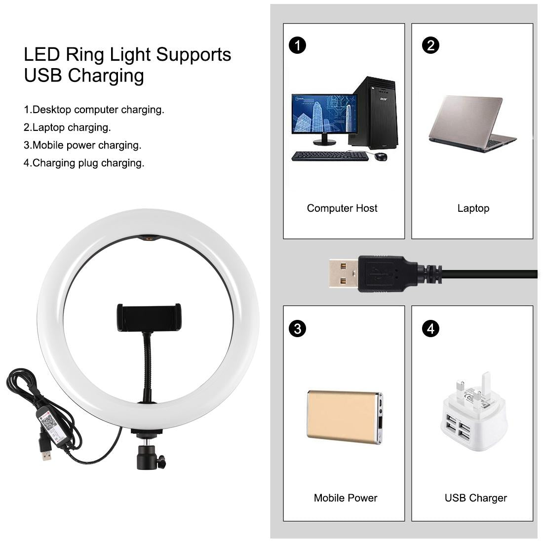 10.2" RGBW LED Ring Light Kit with Tripod and Phone Mount