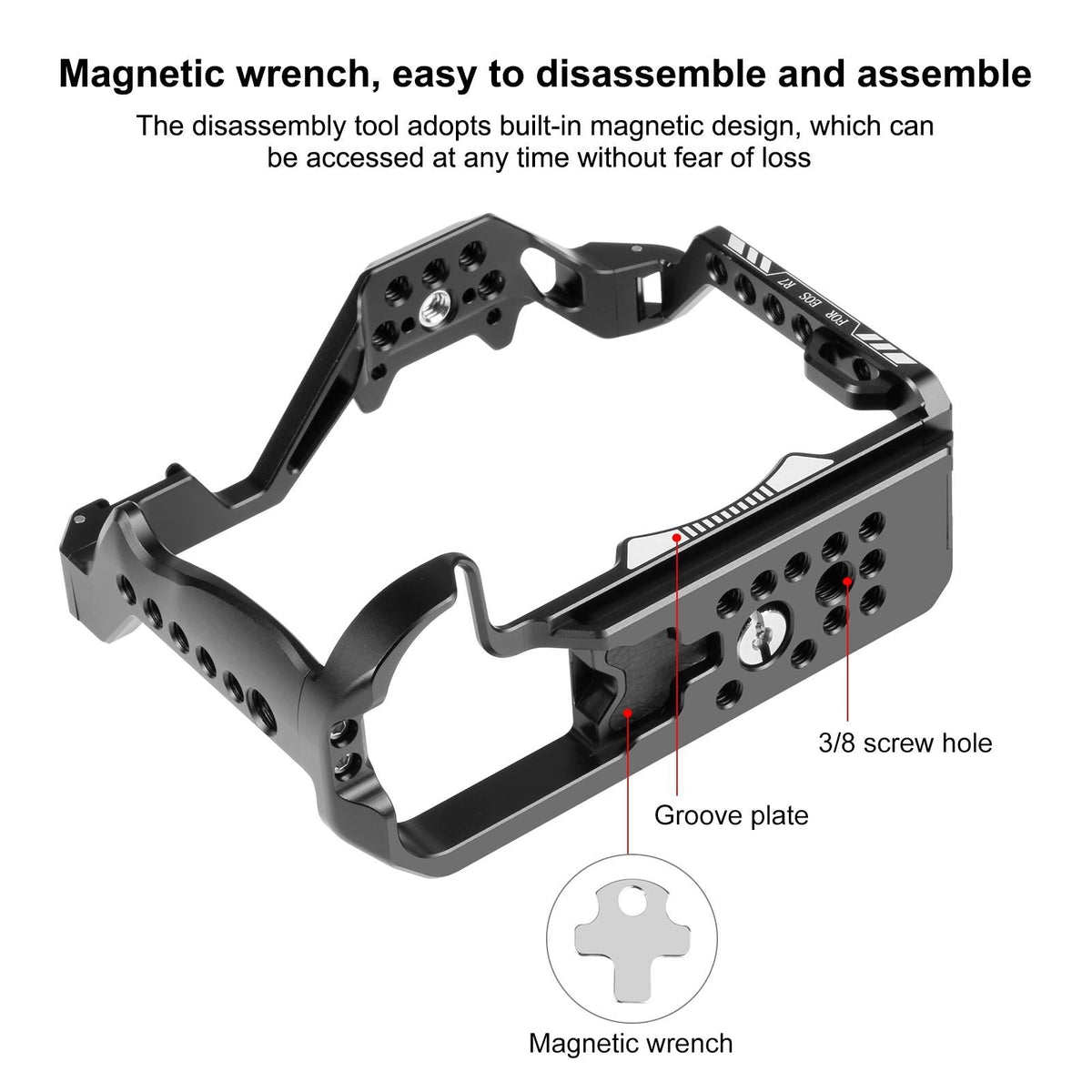 Metal Camera Cage for Canon EOS R7 | Stabilizer Rig | Black