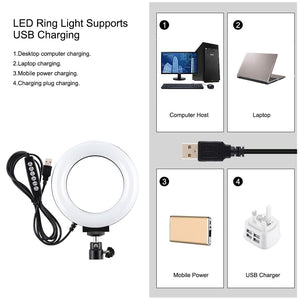 Curved Surface Ring Light with USB | 10 Modes & 8 Colour RGBW | Cold Shoe Tripod | Black