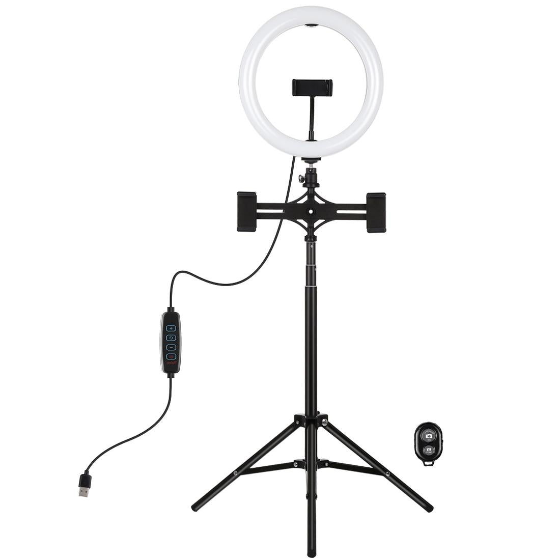 10.2" Dual Phone Tripod with USB Ring Light & Remote