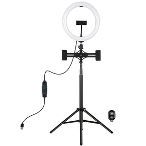 10.2" Dual Phone Tripod with USB Ring Light & Remote