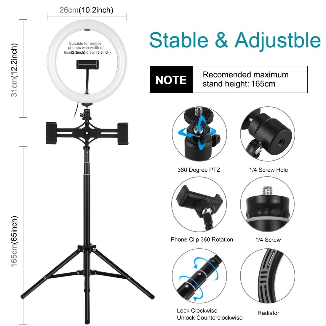 10.2" Dual Phone Tripod with USB Ring Light & Remote