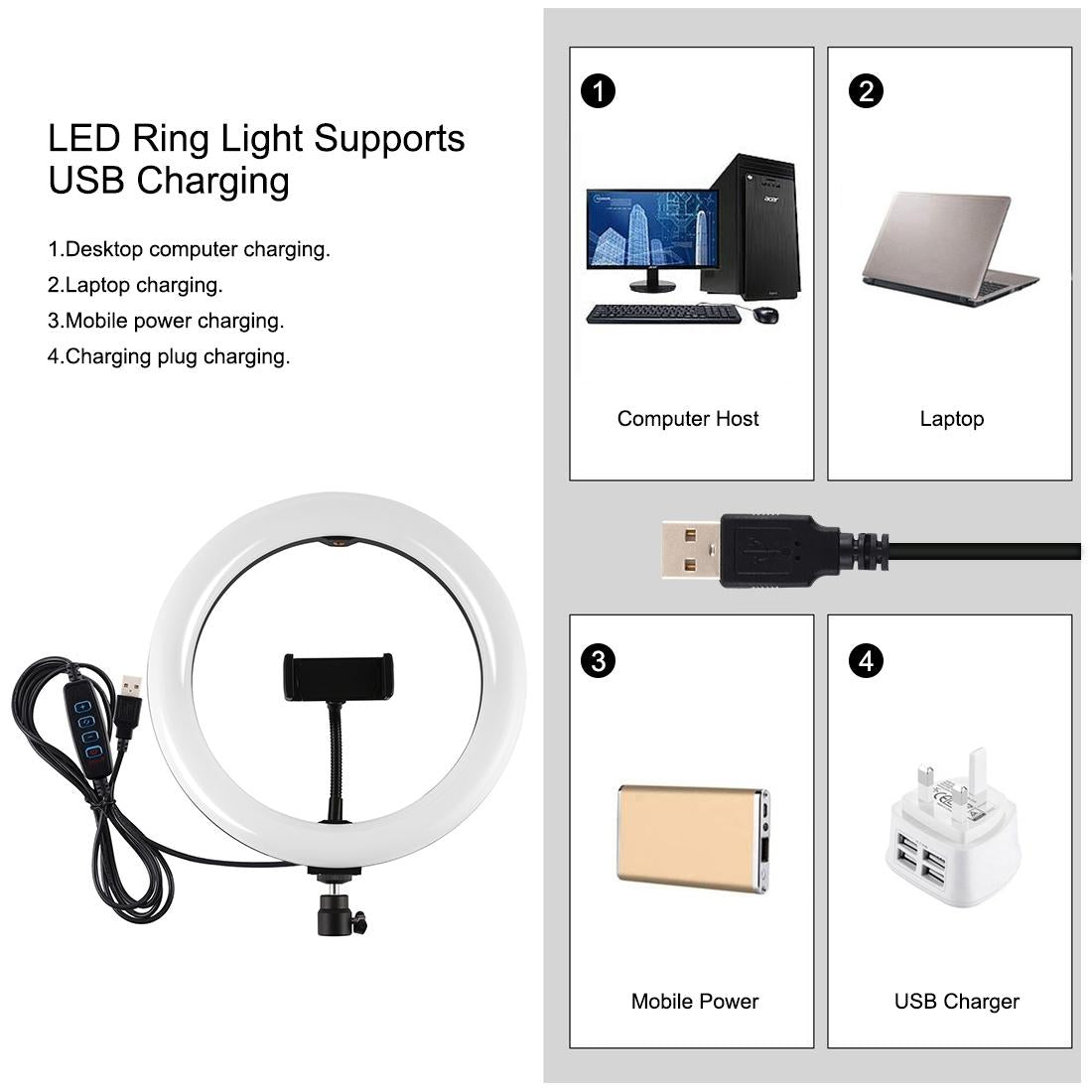 10.2" Dual Phone Tripod with USB Ring Light & Remote