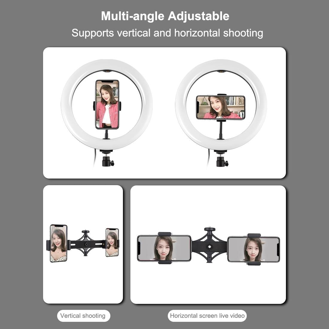 10.2" Dual Phone Tripod with USB Ring Light & Remote