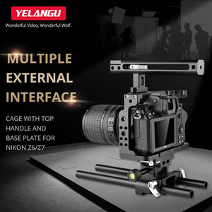 Video Camera Cage Stabilizer | With Handle & Rail Rod | For Nikon Z6 / Z7