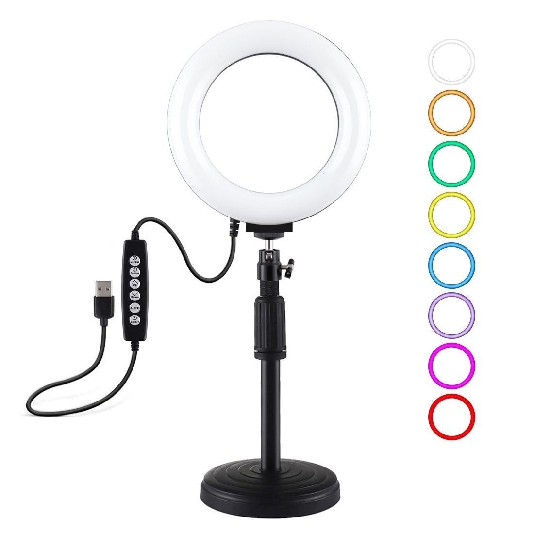 USB 10 Modes 8 Colour LED Ring Light with Tripod Mount | 6.2 - Inch Diameter