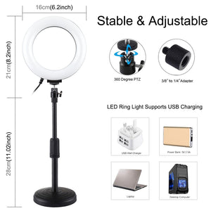 USB 10 Modes 8 Colour LED Ring Light with Tripod Mount | 6.2 - Inch Diameter