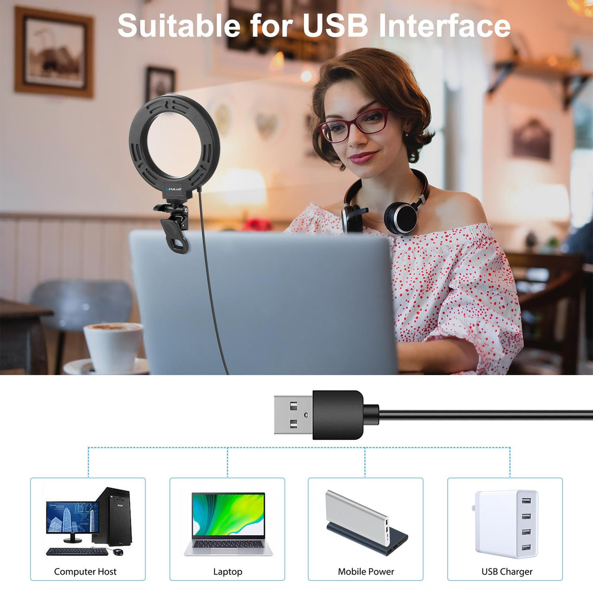 USB Ring Selfie Light with Dual Colour Temperature & 3 Modes | 4.7 - Inch