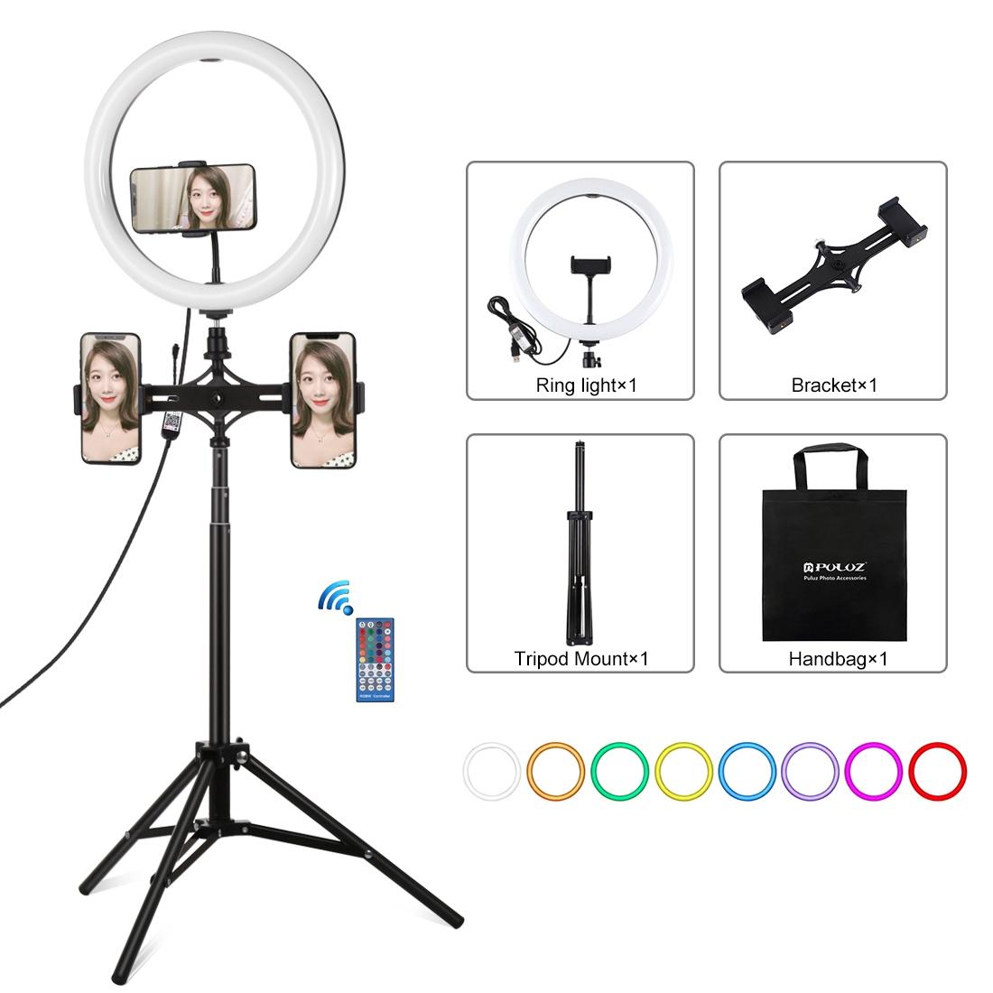 11.8" RGBW LED Ring Light Kit with Mount | Dual Phone Brackets | Remote Control