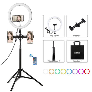 11.8" RGBW LED Ring Light Kit with Mount | Dual Phone Brackets | Remote Control