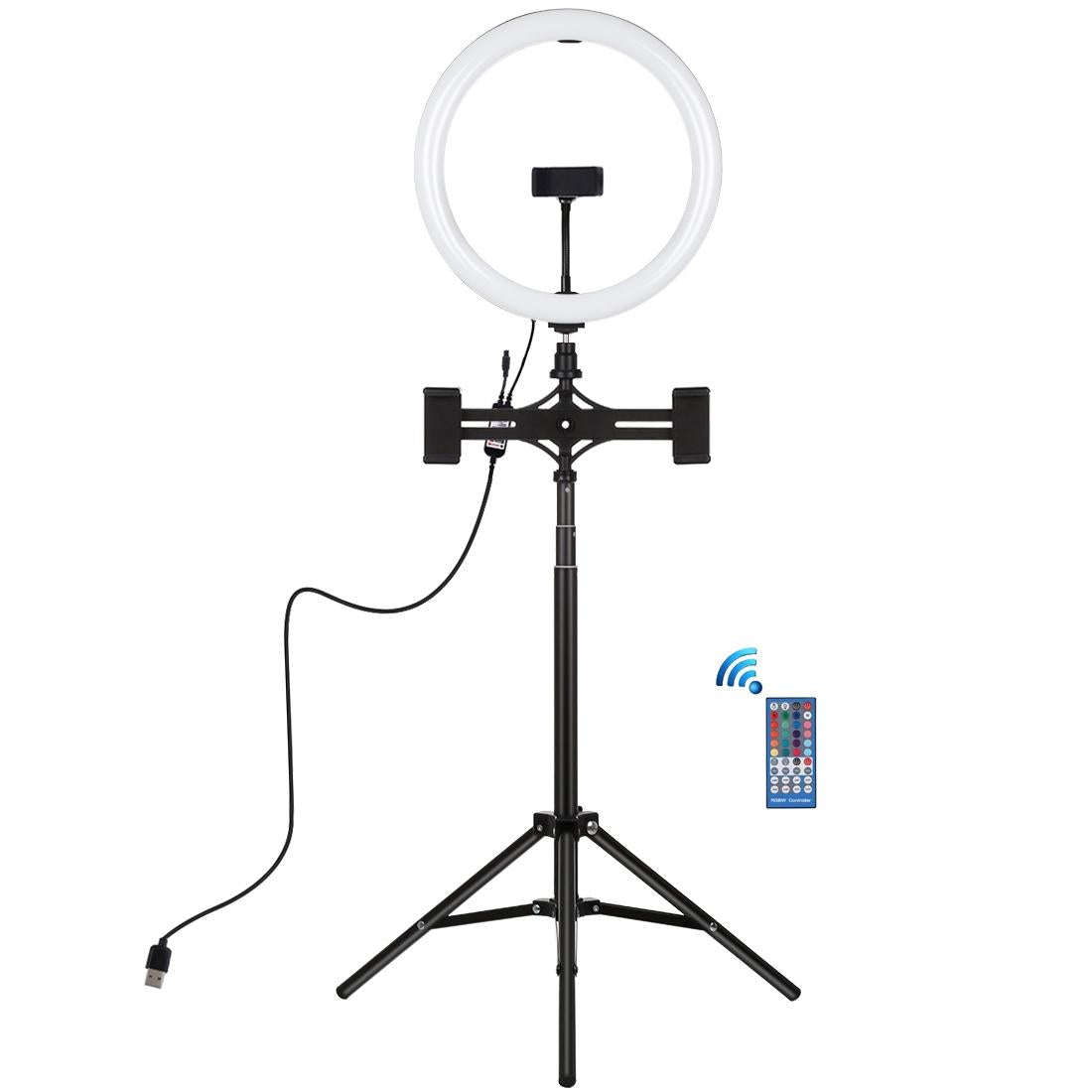 11.8" RGBW LED Ring Light Kit with Mount | Dual Phone Brackets | Remote Control