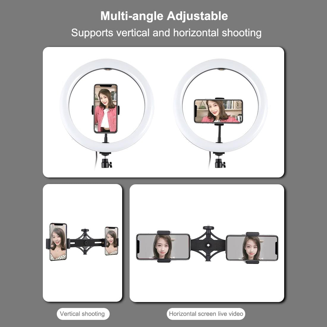 11.8" RGBW LED Ring Light Kit with Mount | Dual Phone Brackets | Remote Control