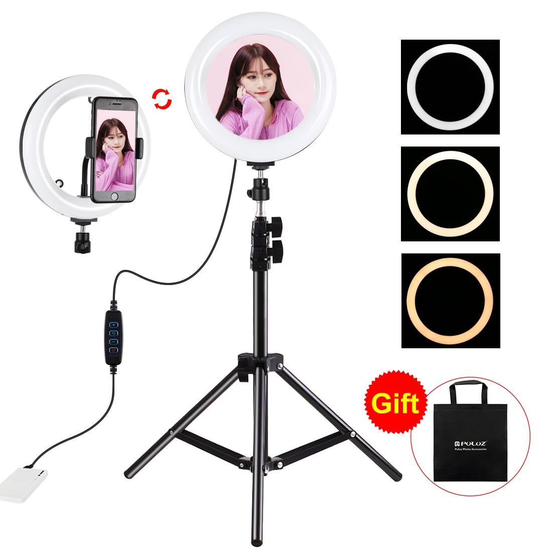 7.9" Mirror Light with Tripod & USB | 3 Modes | Dual Colour Curved Ring Light for Vlogging, Selfie Photography & Video | Phone Clamp | Black
