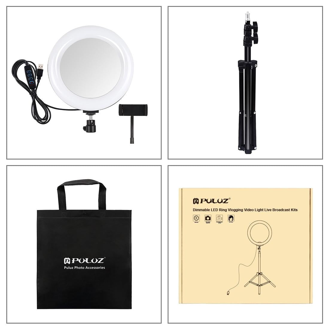 7.9" Mirror Light with Tripod & USB | 3 Modes | Dual Colour Curved Ring Light for Vlogging, Selfie Photography & Video | Phone Clamp | Black