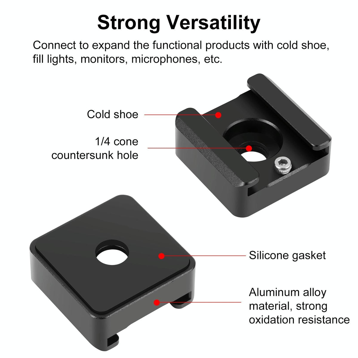 Aluminum Cold Shoe Mount | Microphone or Flash Light | Black