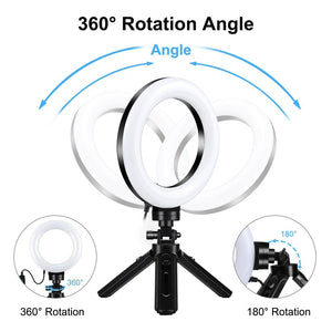 USB 3 Modes Dimmable LED Ring Light & Pocket Tripod Kit with Cold Shoe Ball Head | 4.7 - Inch Diameter