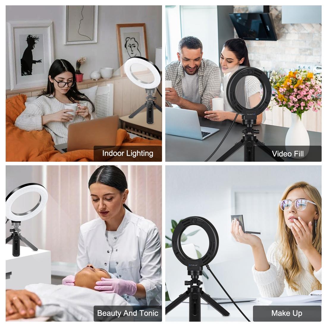 USB 3 Modes Dimmable LED Ring Light & Pocket Tripod Kit with Cold Shoe Ball Head | 4.7 - Inch Diameter