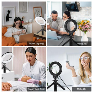 USB 3 Modes Dimmable LED Ring Light & Pocket Tripod Kit with Cold Shoe Ball Head | 4.7 - Inch Diameter