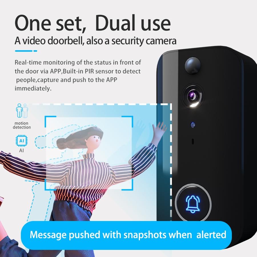 Wireless Doorbell Camera | Night Vision | Motion Detection | Black